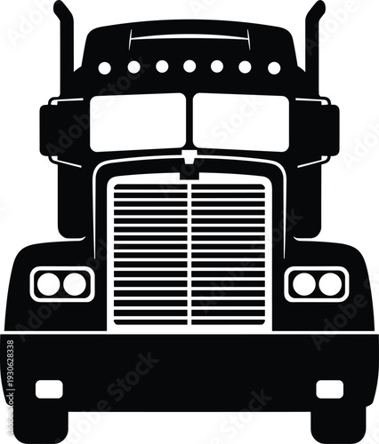 Front view truck silhouette illustration representing heavy transport vehicle, freight delivery, logistics industry and commercial transportation design conceptFront 