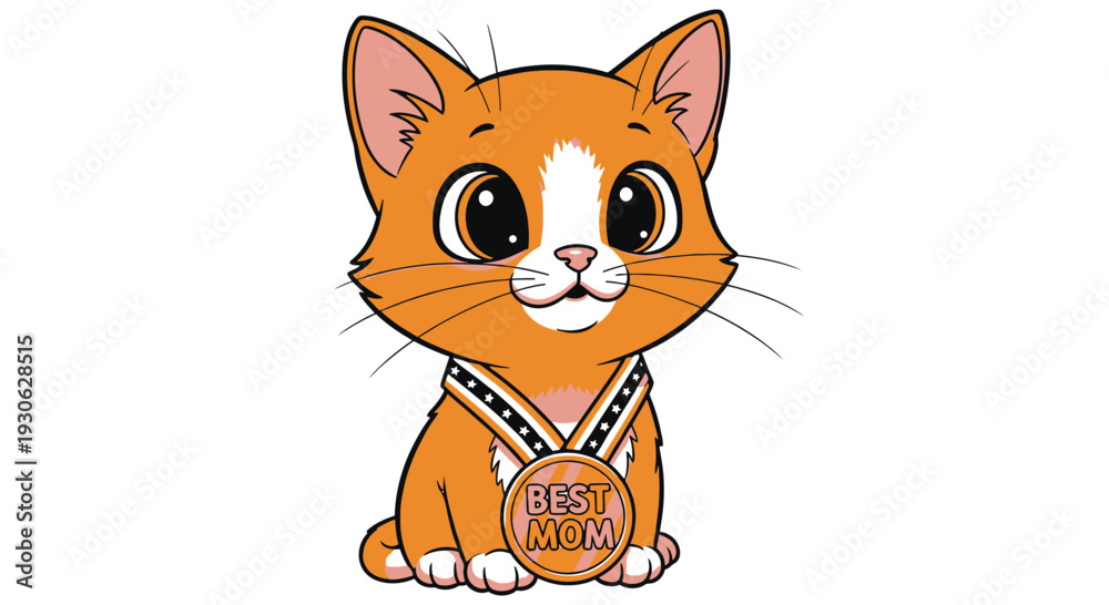 Obraz premium Cute orange kitten with medal reading Best Mom