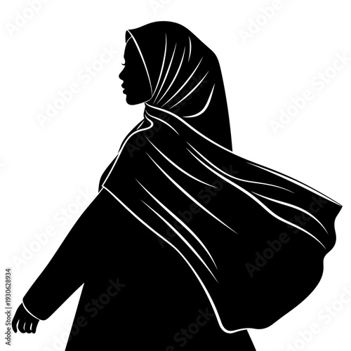 Elegant Silhouette of a Woman Wearing a Hijab in Profile.