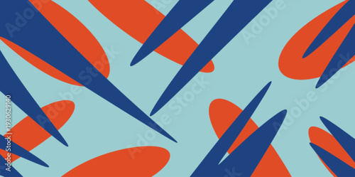 Sharp Burst Geometric Vector Illustration. Powerful abstract background with sharp blue spikes and orange curves radiating across the canvas for a bold and impactful design.