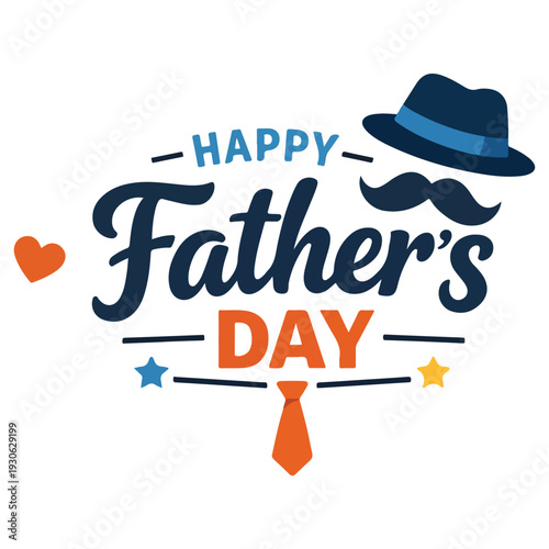 Happy Father’s Day – Cute Dad and Son Flat Icon Design with Typography