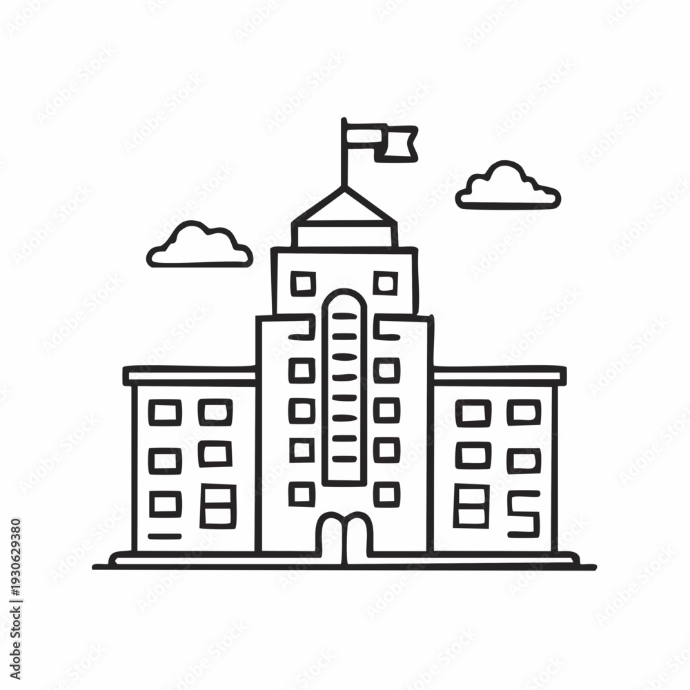 Naklejka premium Simple line drawing of a government building with a flag on top.