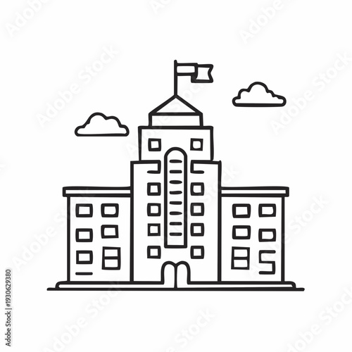Simple line drawing of a government building with a flag on top.
