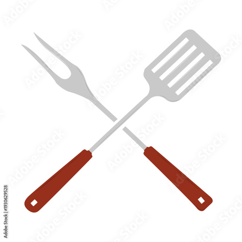 Grill spatula and fork. Tools for convenient and safe cooking over an open fire or grill. Picnics and barbecues.