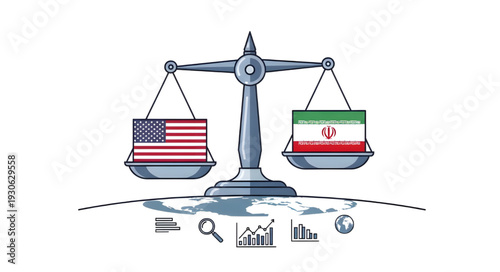 International Relations Infographic Template, US Iran Diplomacy and World Economy Concept