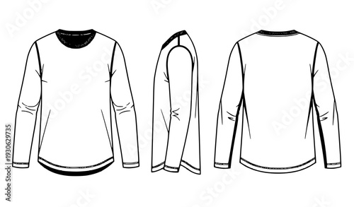 Men Long Sleeve Blank Shirt Technical Fashion Illustration CAD Template