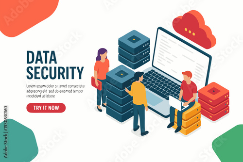 Professionals working together on data security project in modern office
