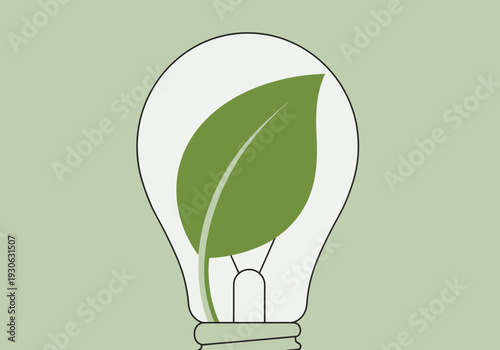Light Bulb with Green Leaf Inside.