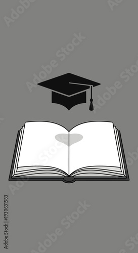 Graduation Cap and Open Book Illustration.