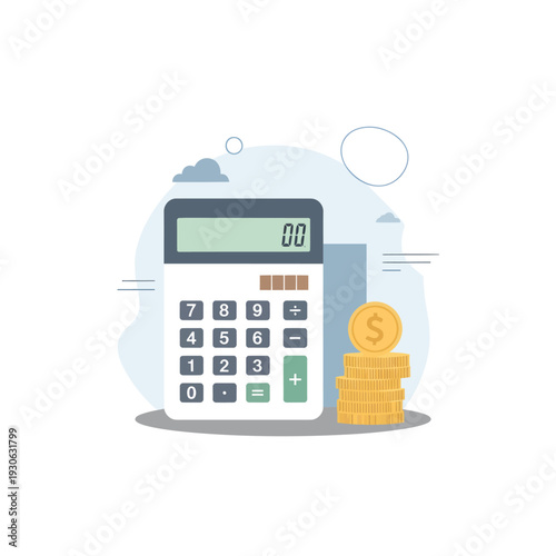 Calculator with Coins and Dollar Sign.