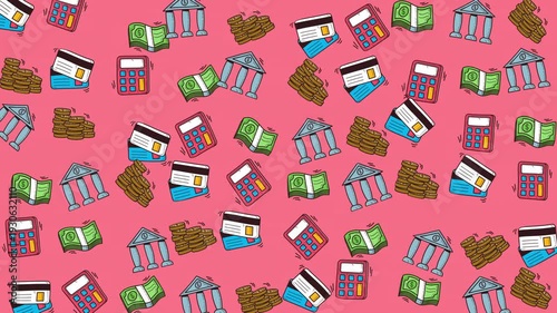 Symbols of finance such as banks, money, charts. Perfect for financial presentations, websites, articles, and social media posts.