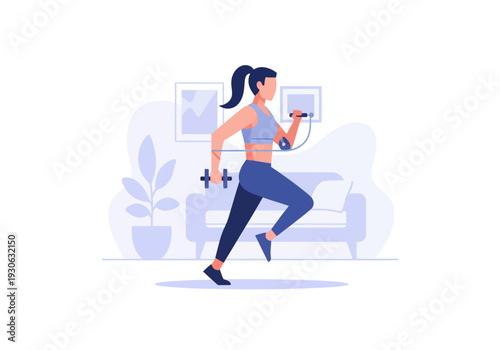 Woman Exercising with Dumbbells at Home.