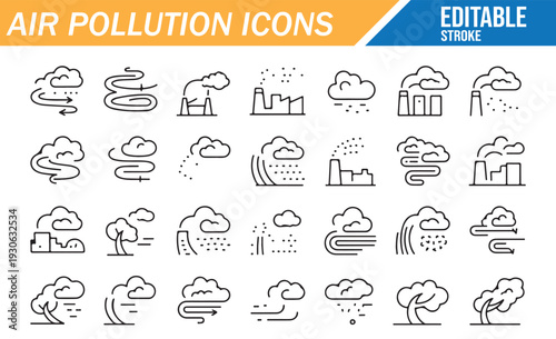 Smog, Factory Smoke and Climate Change Vector Icons