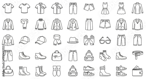 Collection of Various Clothing Items Illustrated.