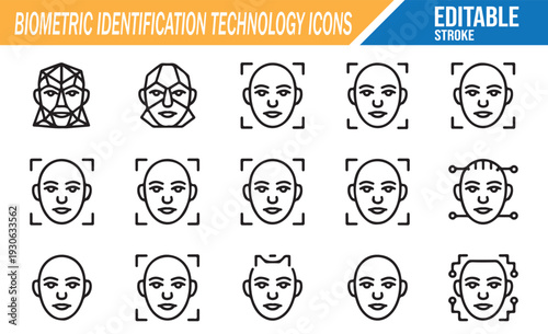 Face Recognition and Fingerprint Scan Technology Vector Icons