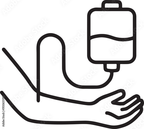 Blood Donation and IV Drip Icon - Saline Infusion and Medical Treatment Symbol Illustration