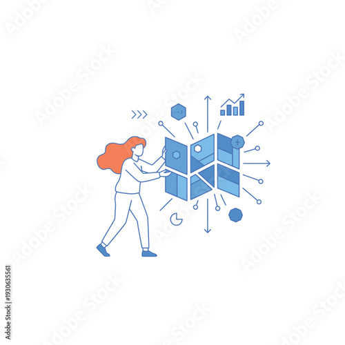 Woman Interacting with Futuristic Data Visualization Interface.