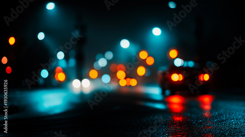 雨に濡れた夜の街路と滲むボケライトの反射