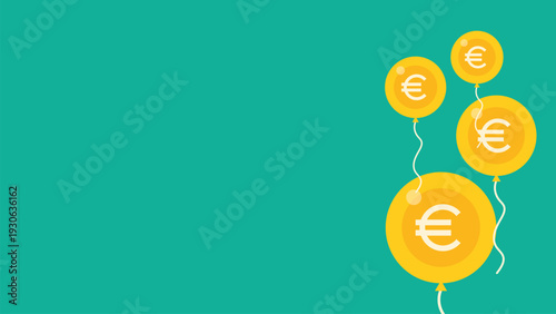 Euro currency coins balloon. Business concept about making money growing,