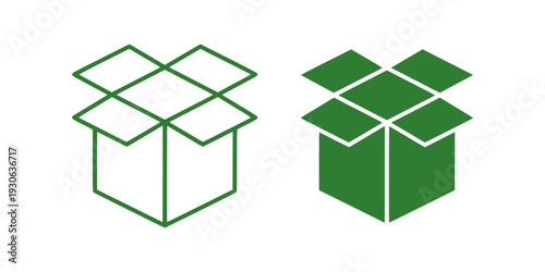 Minimal open box icon representing unboxing and product reveal. Clean geometric vector design suitable for ecommerce apps, subscription services, packaging concepts, and delivery platforms.