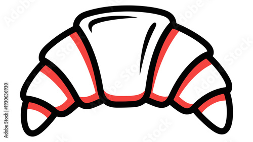 A simple vector illustration of a croissant with red accents on a clean background viewed from the front