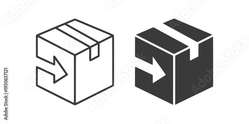 Minimal shipping box with arrow icon representing send and dispatch concept. Clean vector design ideal for logistics software, ecommerce platforms, shipping services, and modern UI systems.