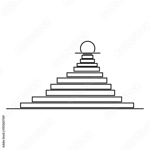 Minimalist linear graphic design representing a stylized chess pawn ascending layered steps symbolizing career progression success or hierarchical business goal achievement