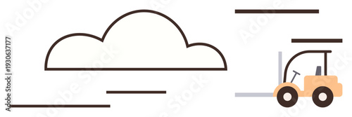 Logistics, supply chain management, cargo shipment, warehouse operations, storage solutions, modern transportation. Minimalist cloud with a forklift illustration. Logistics and supply chain