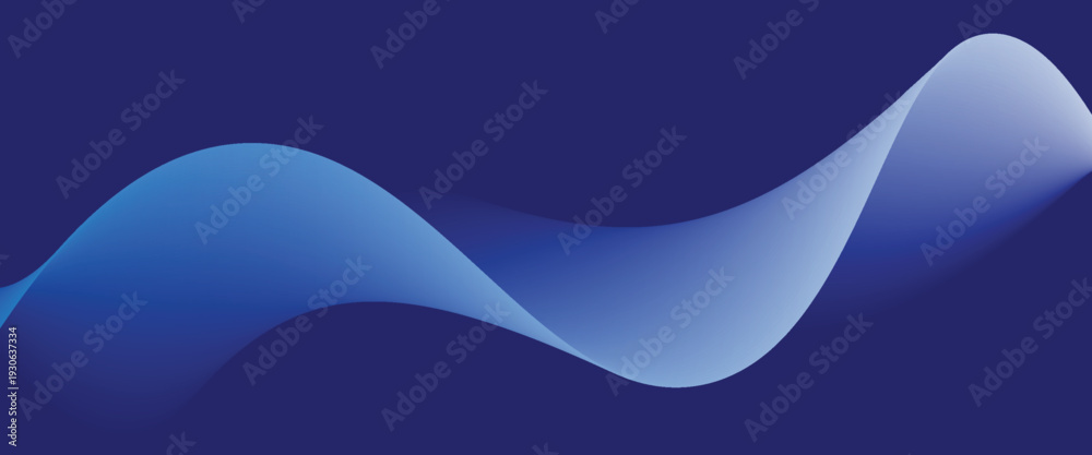 Fototapeta premium Smooth flow of wavy shape with gradient vector abstract background, dark blue design curve line energy motion, relaxing music sound or technology.