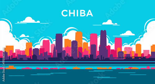 Vibrant cityscape vector illustration of CHIBAs skyline with colorful buildings and blue sky