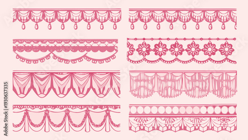 Pink decorative borders and lace patterns arranged in a grid format