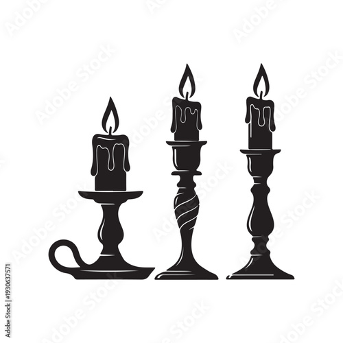 Retro candles in candlesticks icon silhouette vector illustration