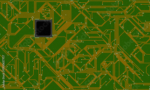 AI Artificial Intelligence chipset on circuit board in futuristic concept suitable for future technology artwork, Web Banner Abstract background, High tech technology geometric and connection system