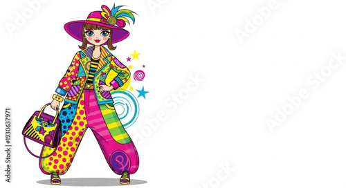 Colorful Cartoon Clown Character Illustration.