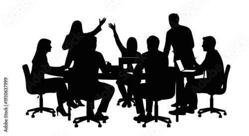 Silhouetted Power: A dynamic boardroom scene unfolds as professionals engage in a crucial business meeting, a testament to collaboration and strategic decision-making.