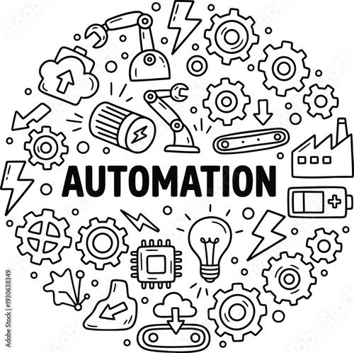 Automation concept with industrial icons and gear symbols