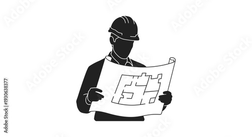 Blueprint in Focus: A silhouette of an architect immersed in reviewing blueprints, representing the meticulous planning and structural design that underpins innovative projects.