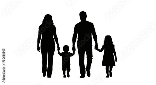Family Silhouette: A heartwarming silhouette of a family, capturing a sense of unity and togetherness as they walk hand-in-hand.