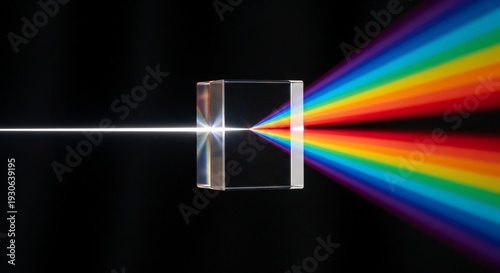 White light passing through a prism and dispersing into a rainbow spectrum.