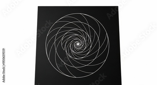 Minimalist spiral design on black background.