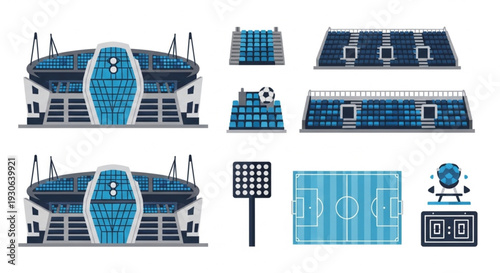 Modern Soccer Stadium and Football Arena Icon Collection