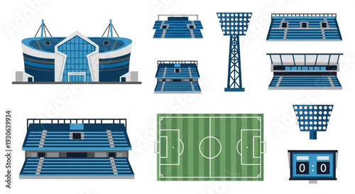 Modern Soccer Stadium and Football Arena Icon Collection