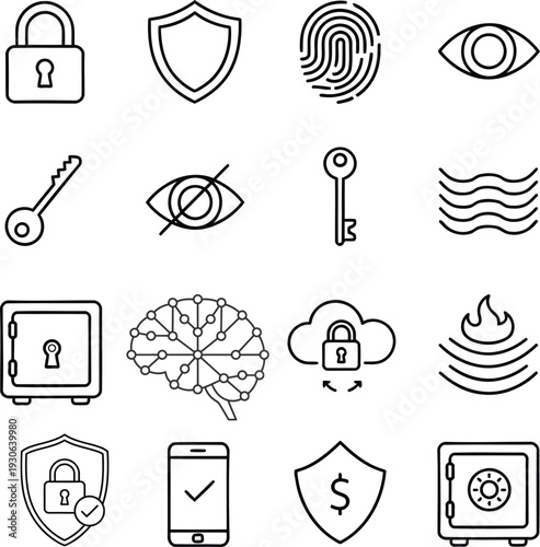 Secure online protection and data safety icons for business and technology