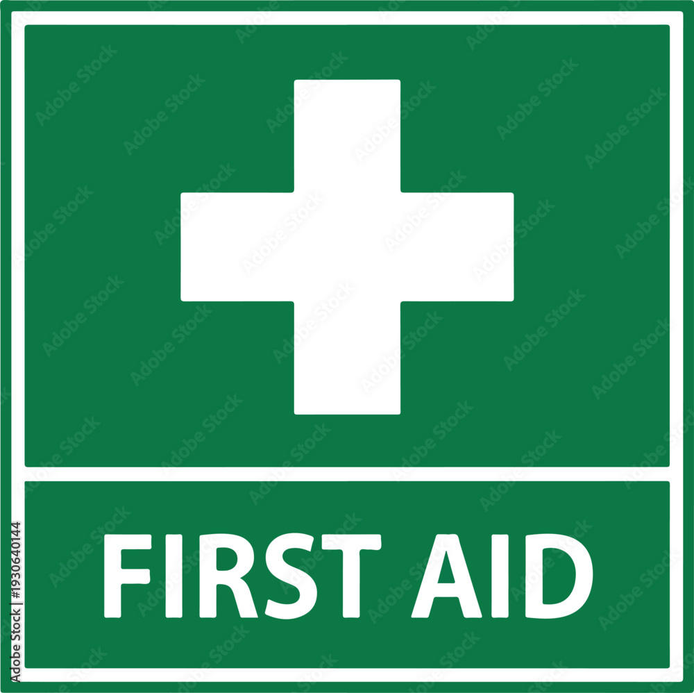 Fototapeta premium Green First Aid Sign with White Cross