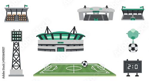 Soccer Stadium and Football Field Icon Collection