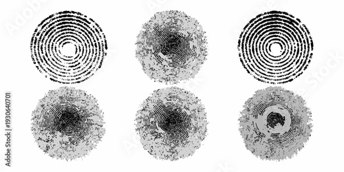 Six circular patterns with varying densities and textures are displayed