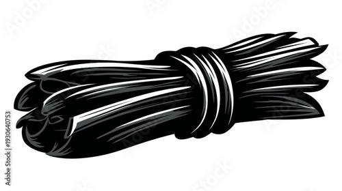 A stylized illustration depicting a bundle of dark objects tied together, suggesting a natural element