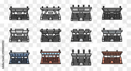 Collection of Modern Stadium Bleacher and Spectator Stand Icons