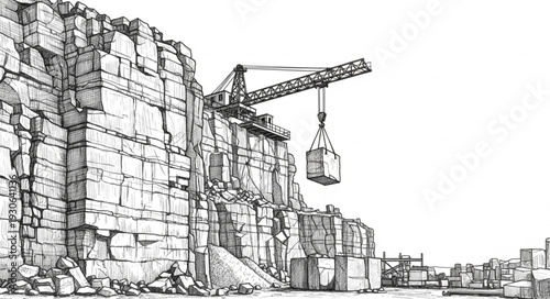 Crane Lifting Heavy Stone Block.