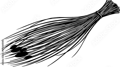 A black and white illustration depicts a bundle of wheat or grass tied together